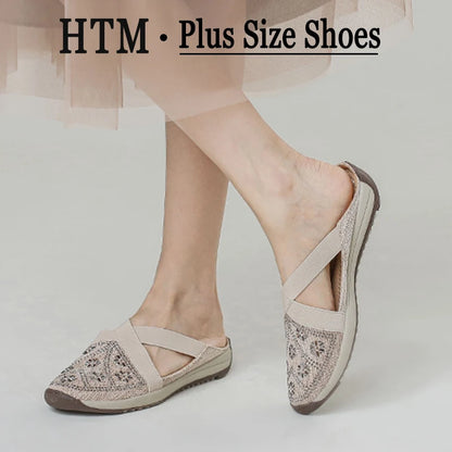 Sandals Women's mules and clogs Summer Non-Slip Canvas Bling Diamond Beach Open Toe Roman Shoes Woman Flat Heels Ladies