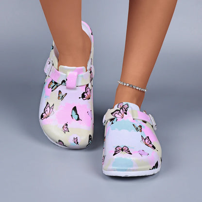 Women Indoor Slippers Mule Clogs Buttery Printing Nurse Shoes Soft EVA Waterproof House Slippers Casual Anti-Slip Clogs