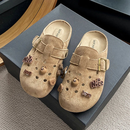 New Women Suede Clogs Slippers Soft Insole Sandals with Arch Support Shoes Outdoor Beach Suede Clogs Slippers Women Sandals