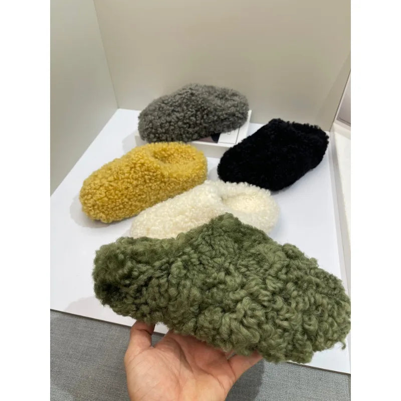 Wholesale Fluffy Real Lamb Fur Woman Slippers Luxury Home Women Flip Flops Flat Non Slip Comfortable Shoes For Indoor Outdoor