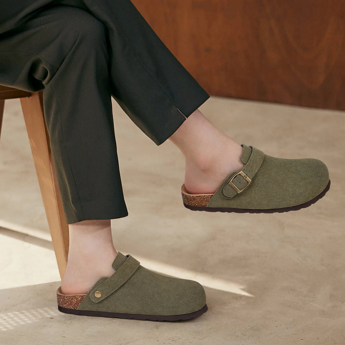 Kidmi New Cow Suede Women's Potato Shoes With Adjustable Strap Cork Insole Mules Outdoor Unisex Clogs Slippers With Arch Support