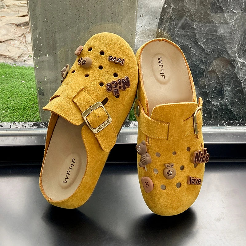 New Women Suede Clogs Slippers Soft Insole Sandals with Arch Support Shoes Outdoor Beach Suede Clogs Slippers Women Sandals