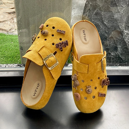 New Women Suede Clogs Slippers Soft Insole Sandals with Arch Support Shoes Outdoor Beach Suede Clogs Slippers Women Sandals