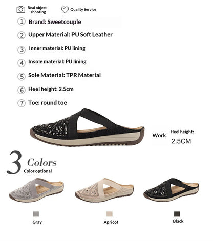 Sandals Women's mules and clogs Summer Non-Slip Canvas Bling Diamond Beach Open Toe Roman Shoes Woman Flat Heels Ladies