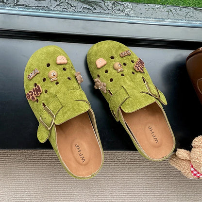 New Women Suede Clogs Slippers Soft Insole Sandals with Arch Support Shoes Outdoor Beach Suede Clogs Slippers Women Sandals