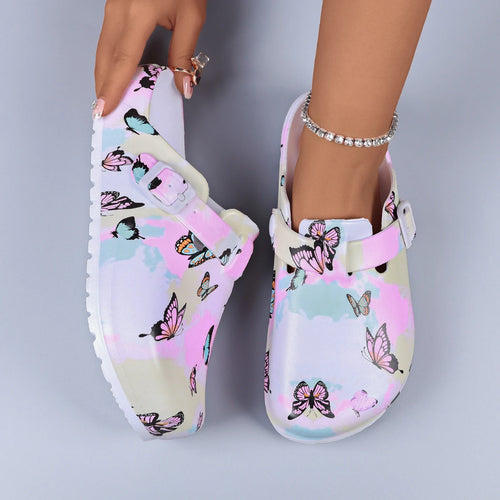Women Indoor Slippers Mule Clogs Buttery Printing Nurse Shoes Soft EVA Waterproof House Slippers Casual Anti-Slip Clogs