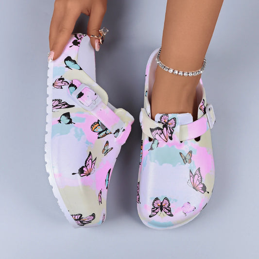Women Indoor Slippers Mule Clogs Buttery Printing Nurse Shoes Soft EVA Waterproof House Slippers Casual Anti-Slip Clogs