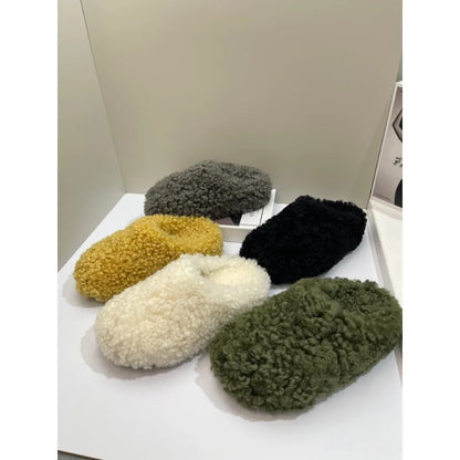 Wholesale Fluffy Real Lamb Fur Woman Slippers Luxury Home Women Flip Flops Flat Non Slip Comfortable Shoes For Indoor Outdoor