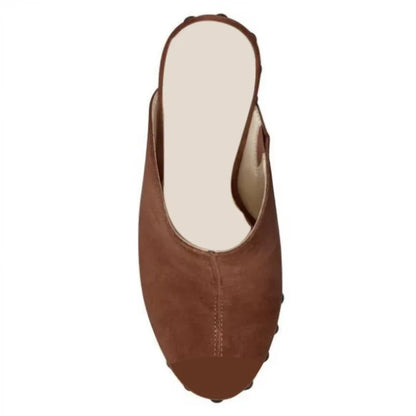 DIZHUANG Fashionable women's high-heeled slippers. Brown suede slippers. About 15cm heel height. Peep toe slippers. Wedges shoes