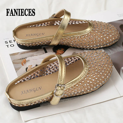 Luxury Shinny Diamond Women Mules Slippers Summer Shoes Crystal Footwear Rhinestones Slip On Brand Mary Jane Sandals Mesh Clogs